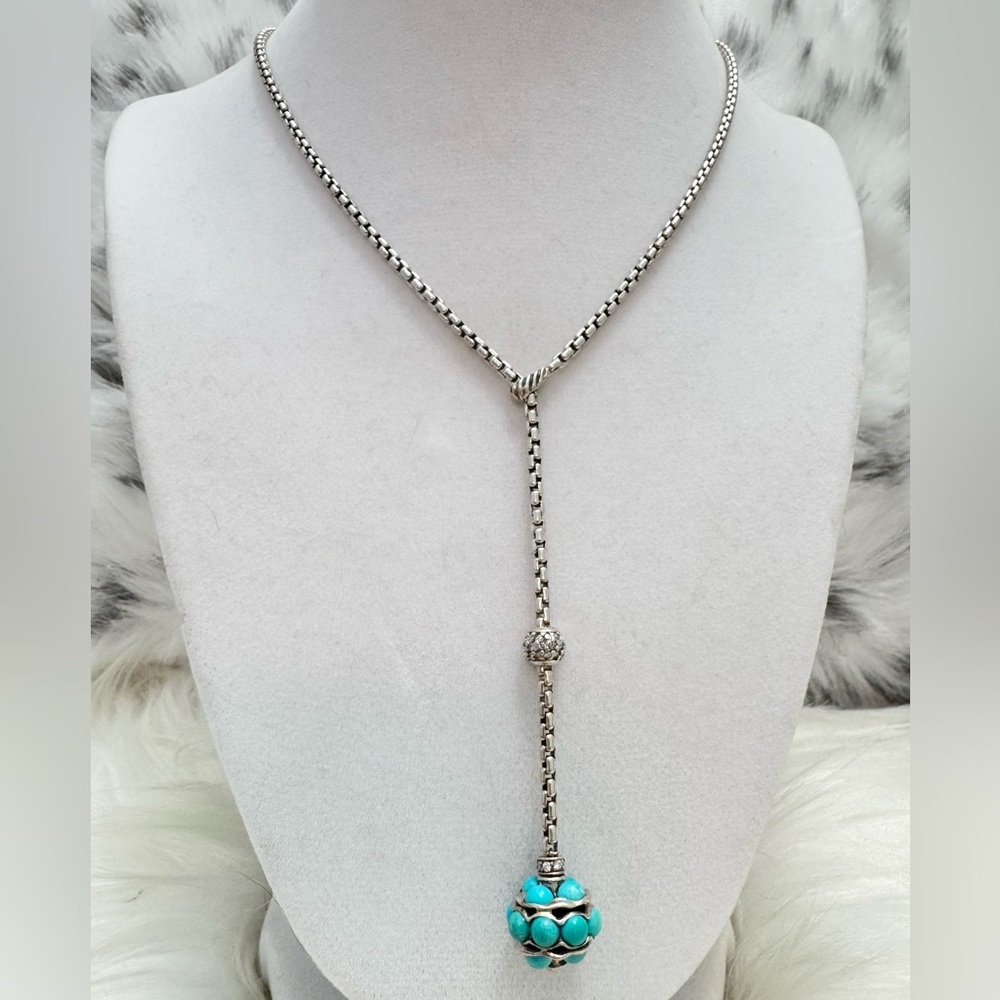David Yurman .925 Turquoise Diamond Jewel Ball Lariat Necklace